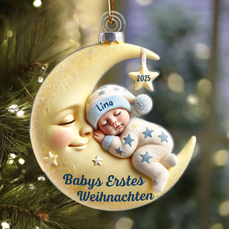 Baby's First Christmas - Personalized Acrylic Pendant Baby on the Moon